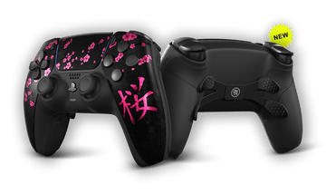 OMGN PS5 Controller Black Blossoms Sakura mit pinken Kirschblüten-Design.