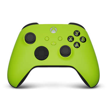 OMGN Limited Limeblaze Xbox Controller – Frontansicht in giftigem Neongrün mit schwarzen Akzenten und strukturierter D-Pad-Oberfläche
